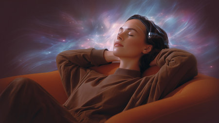 Hypnosis session for healing and relaxation focused on sleep therapy Generative AIの素材