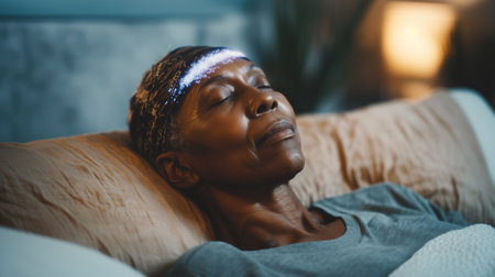 Elderly woman undergoing hypnosis treatment for sleep issues in a calming environment Generative AIの素材