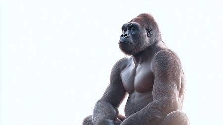 A calm gorilla practices yoga, showcasing balance and mindfulness in a tranquil settingの素材