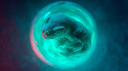 Illustration showcases a concept of reviving extinct animals using modern scienceの素材