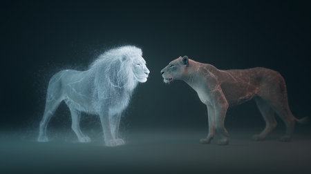 Digital art showcases extinct animals like the Barbary lion, mammoth, and dodo birdの素材