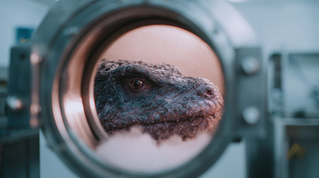 A lab studying extinct animals resurrection with advanced tech, featuring diverse speciesの素材