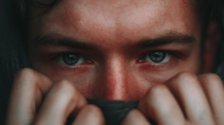 A person expresses deep emotional pressure, grappling with feelings of shame and guiltの素材