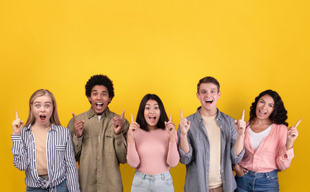 Group of happy multi ethnic students enjoying education in new country and recommendation itの写真素材