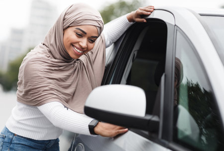 Modern popular auto blogger, car review in social networks and buying personal transportの写真素材