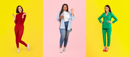 Diverse group of happy people celebrating joy in vibrant colors and stylesの写真素材