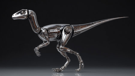 A sleek, moving robotic dinosaur figure showcasing polished metallic features and technologyの素材
