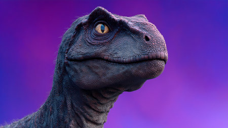 A detailed robotic dinosaur features intricate mechanical designs and vibrant colorsの素材