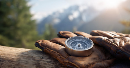 Discovering new paths with a compass in hand during an adventurous vacation Generative AIの素材