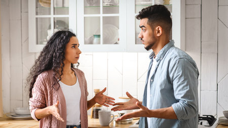 Relationship Crisis. Young Arab Couple Arguing In Kitchen