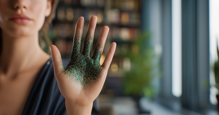 Futuristic biotech innovation showcasing nanopigments in hand modification Generative AIの素材