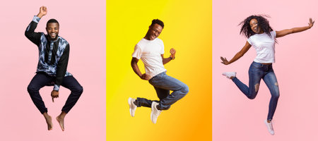 Joyful celebration of diversity with happy people in vibrant colorsの写真素材