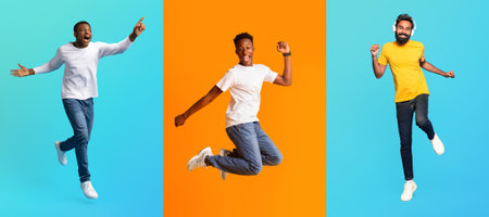 Group of diverse individuals celebrating joy in vibrant colors and stylesの写真素材