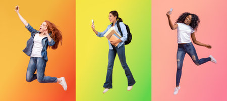Diverse young people celebrating life with joyful expressions in vibrant collage