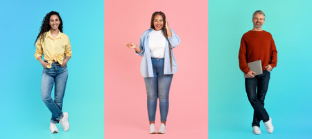 Showcasing diversity through lifestyle expressions in a vibrant collageの写真素材