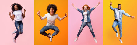 Diverse group of happy people celebrating in a colorful collage of joy