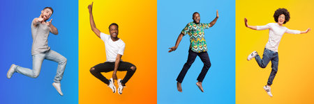 Energetic collage of diverse individuals celebrating life in vibrant colorsの写真素材