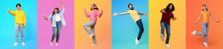 Diverse group of people enjoying vibrant colors in a lively collage setting