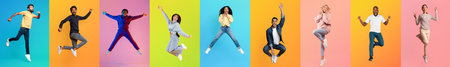 Celebrating diversity with vibrant jumps and joyful urban expressionsの写真素材