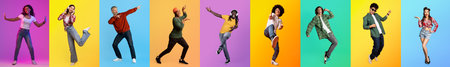 Diverse group of people showcasing joyful lifestyle in a colorful collage