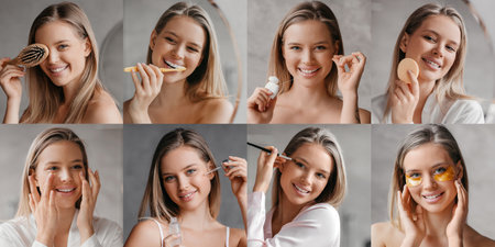 Enjoying a pampering skincare routine at home with a collagen expertの写真素材