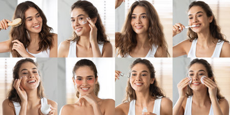 Pampering skin care routine for a radiant complexion at homeの写真素材