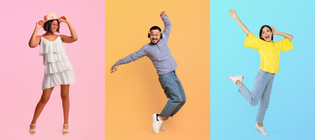 Diverse individuals showcasing vibrant lifestyles in a colorful collage set