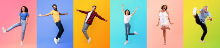 Diverse group of people celebrating joy with vibrant backgrounds