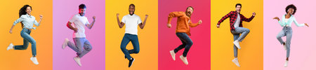 Diverse group of people joyfully celebrating in a colorful collage