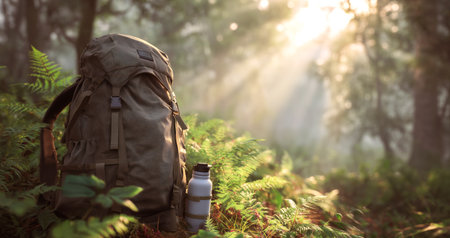 Exploring nature during a peaceful journey in a lush, green forest setting Generative AIの素材