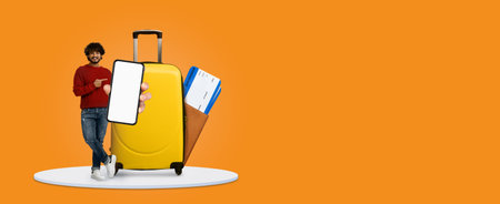 Tourist using travel application for summer vacation planning and bookingの写真素材