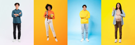 Diverse group of people showcasing lifestyle and individuality in vibrant colorsの写真素材