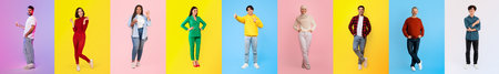 Diverse individuals showcasing vibrant styles in a colorful lifestyle collageの写真素材