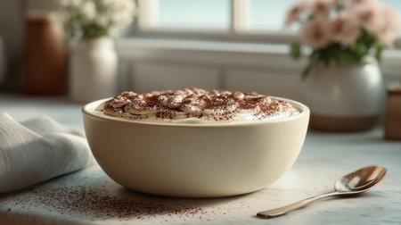 Creamy Tiramisu Dessert in Cozy Kitchen Setting With Soft Daylight Generative AIの素材