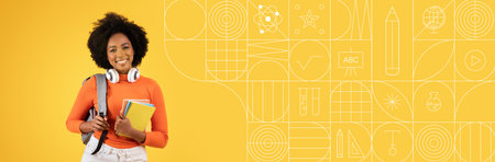 Student engaged in study with vibrant background and copy space for banner
