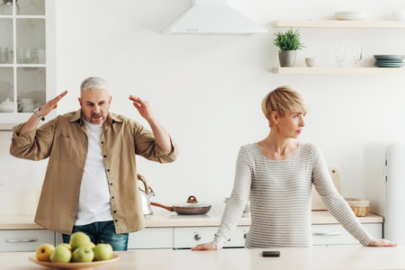 Quarrel, misunderstanding and conflict at home, covid-19 lockdownの写真素材