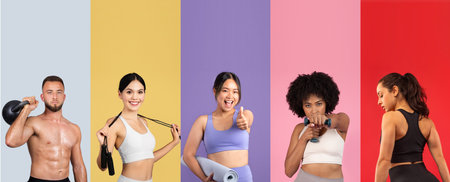 Diverse group of athletes showcasing fitness and healthy lifestyle choicesの写真素材