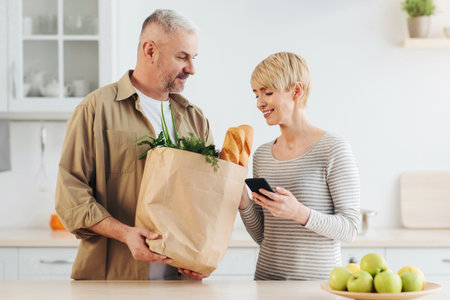 Products for making homemade dinner for family, shopping and order delivery during COVID-19 pandemicの写真素材