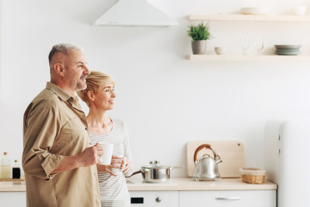 Great offer, ad, breakfast at home together, morning coffee, gentle moodの写真素材