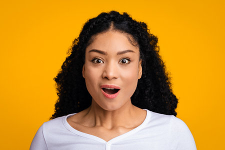 Wow. Portrait Of Astonished Black Lady Opening Mouth In Excitement