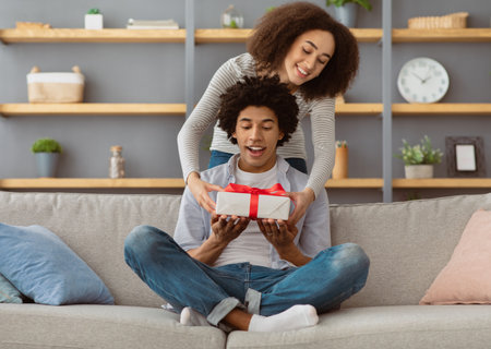 Couple in love celebrating special date or birthday, anniversaryの写真素材
