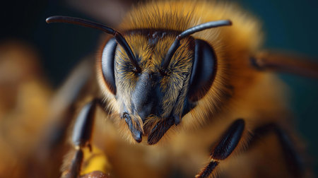 Bee displays detailed textures and features while resting, emphasizing its role in natureの素材