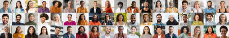 Diverse group of happy people showcasing multiethnic lifestyle in portraits