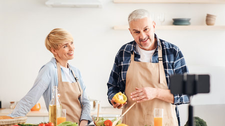 Modern popular blog about cooking healthy food at home during covid-19 quarantineの写真素材