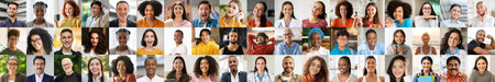 Collection of diverse and happy faces in a vibrant lifestyle collageの写真素材