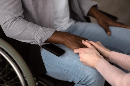 Modern home care for disabled person and treatment at self-isolationの写真素材