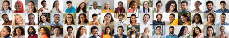 Diverse group of people showcasing happiness in a vibrant collage of portraitsの写真素材