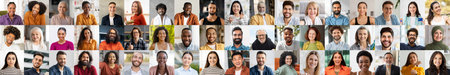 Diverse collection of happy faces celebrating multiethnic lifestyleの写真素材