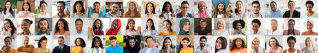 Diverse group of happy individuals showcasing unity in a vibrant collageの写真素材