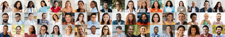Diverse and happy faces representing different cultures in a vibrant collageの写真素材